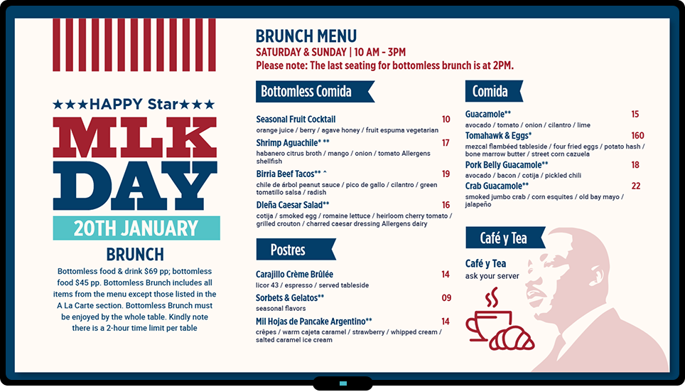 Happy Martin Luther King Day Menu Design| MenuRepo