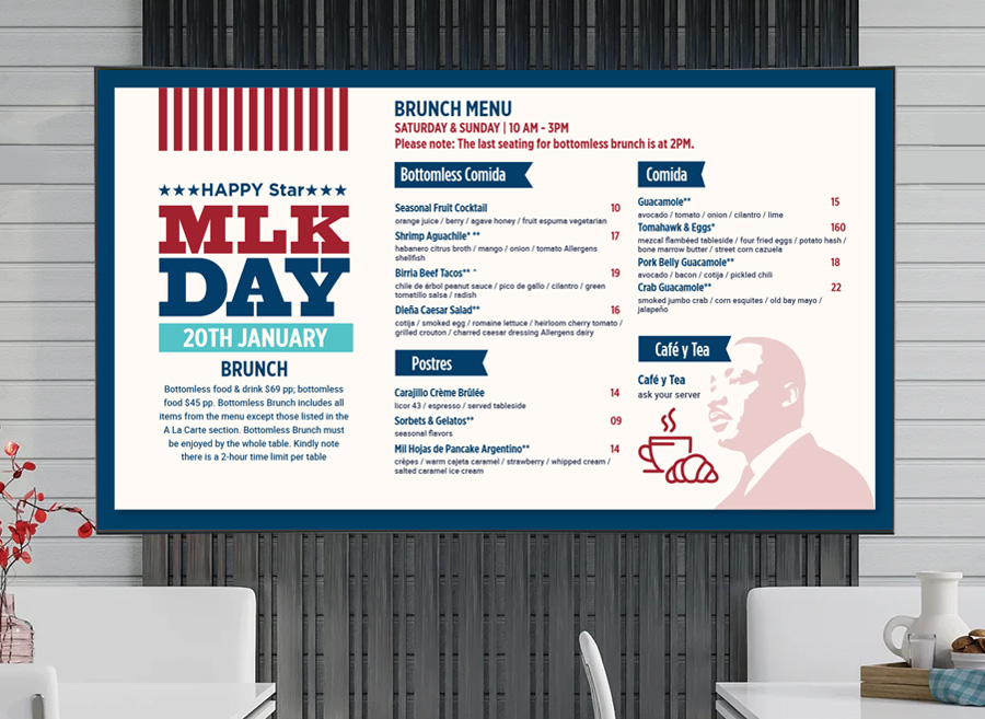 MenuRepo | Get readymade Martin Luther King special event menu design from MenuRepo menu maker