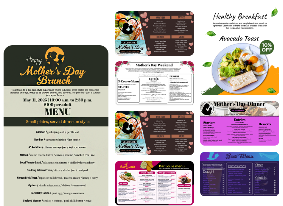 MenuRepo | Mother's Day special event restaurant menu for digital display