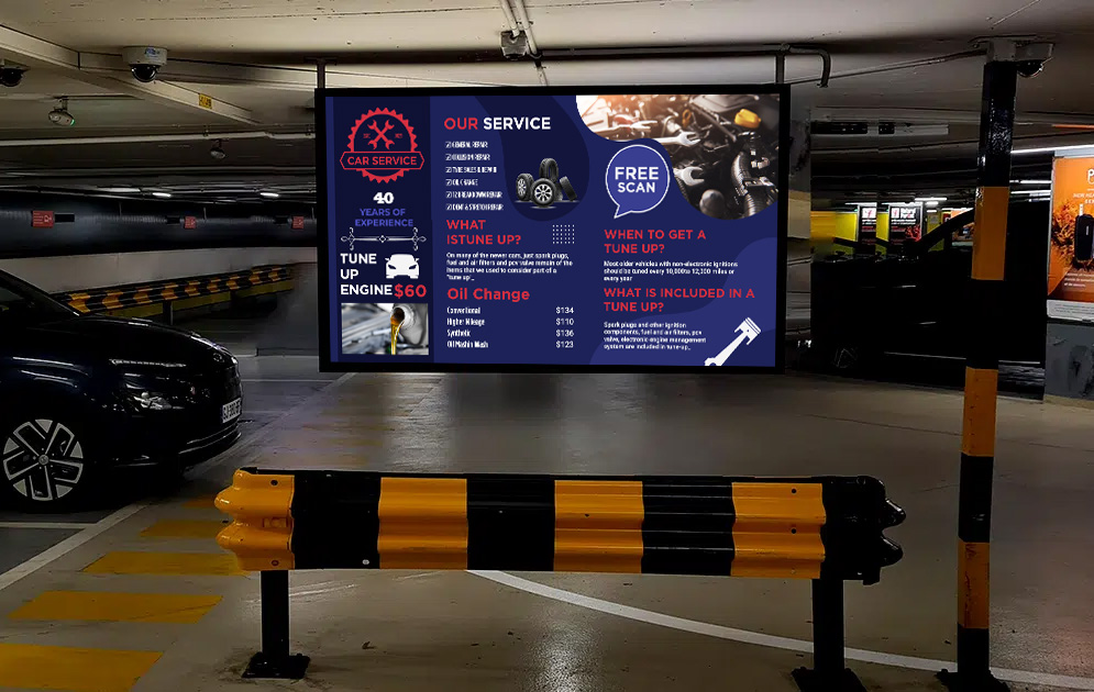 MenuRepo | Professional car service or garage menu card design for digital signage screens at MenuRepo galley