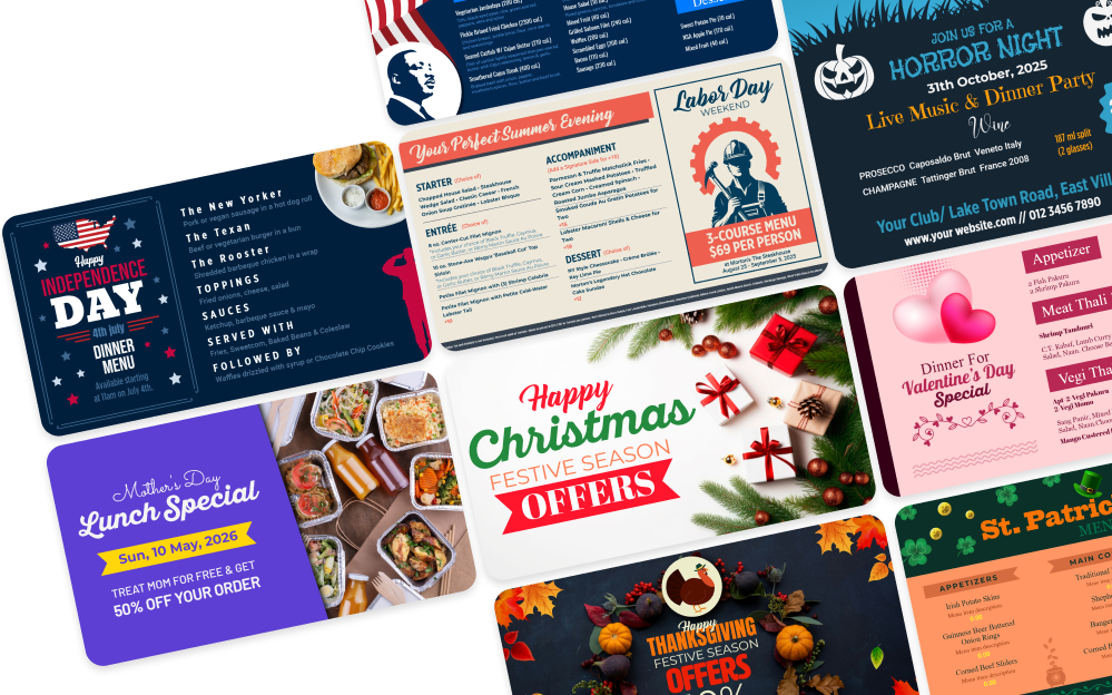 MenuRepo | The American special events menu card design for restaurant display screen