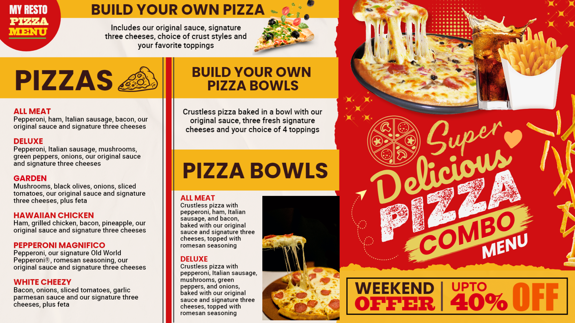 Pizza menu Pizza menu
