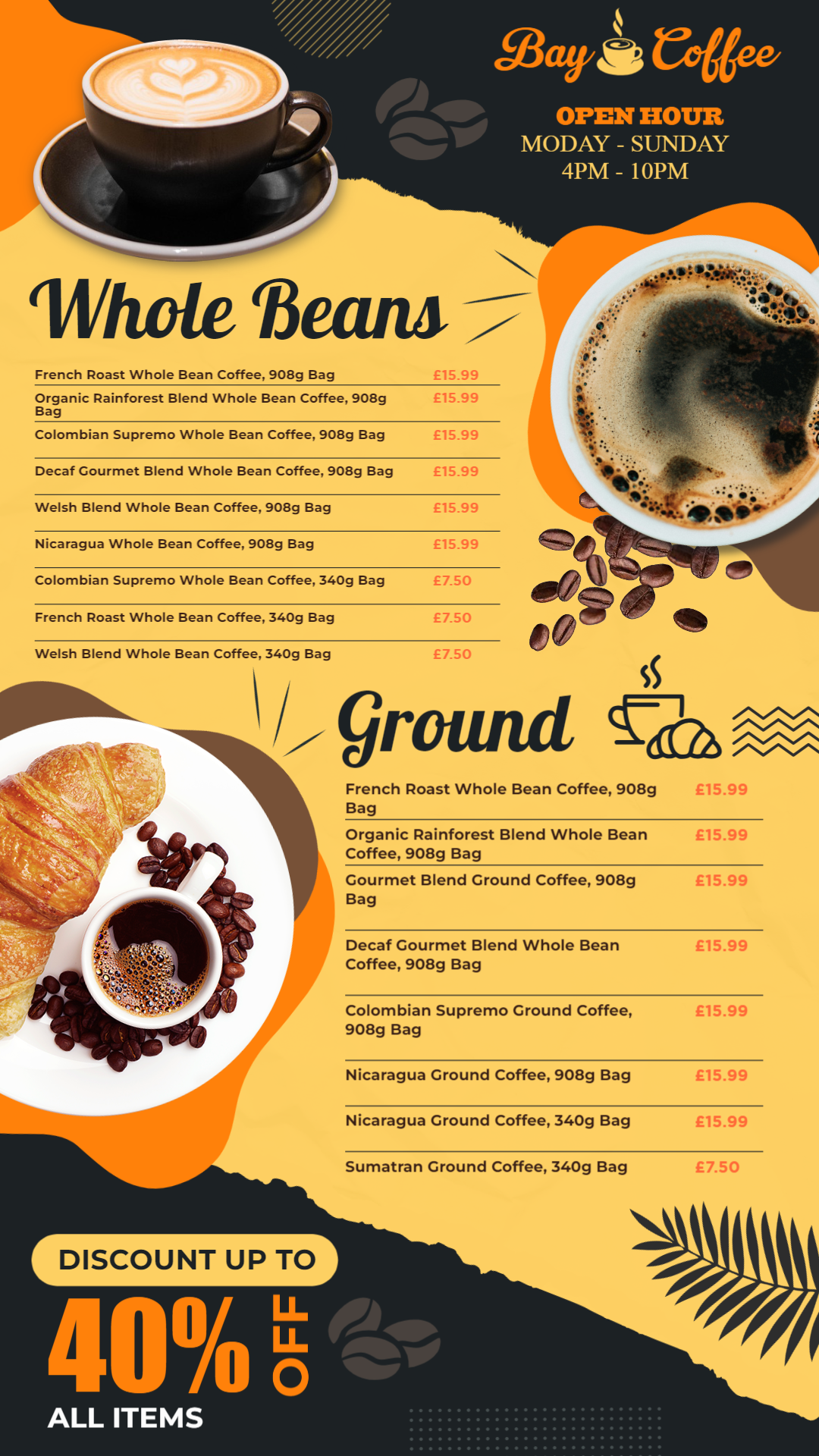 Coffee menu Coffee menu