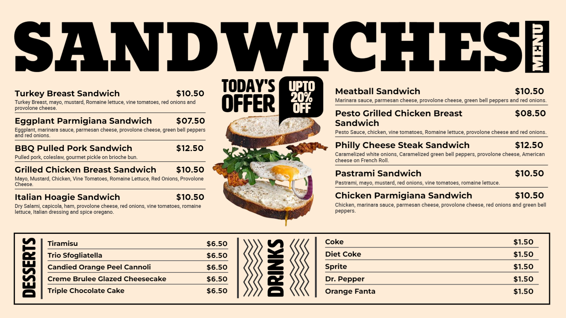 Sandwich Menu Sandwich Menu