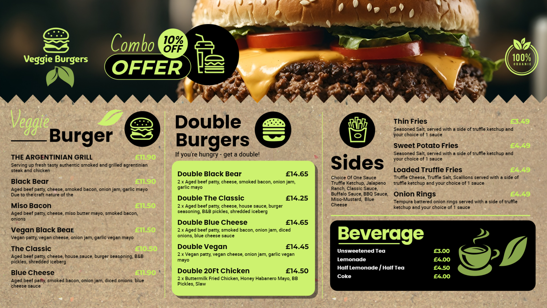 Veggie burger digital menu template Veggie burger digital menu template