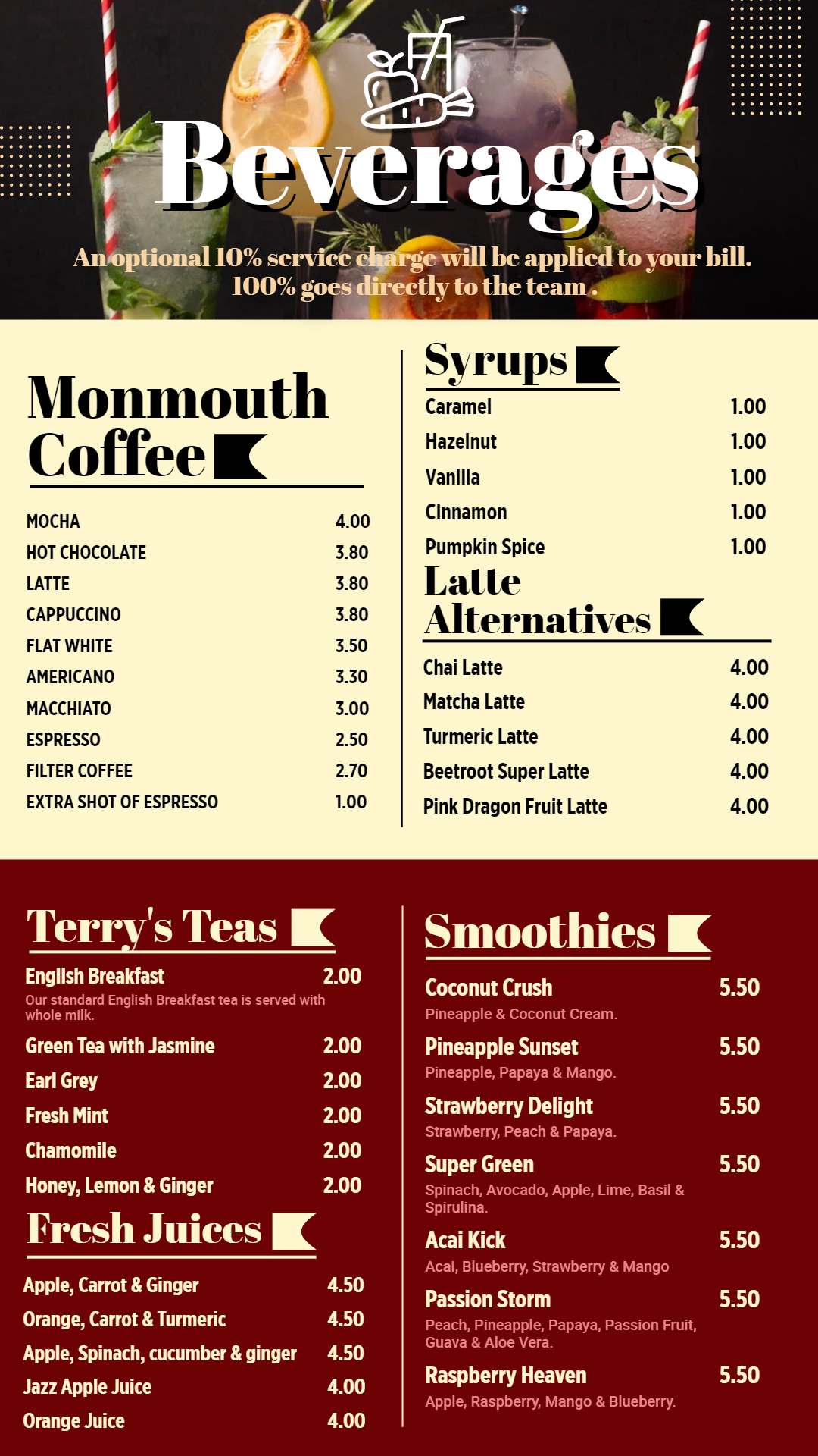 Simple Beverages Digital Menu Design Template Simple Beverages Digital Menu Design Template