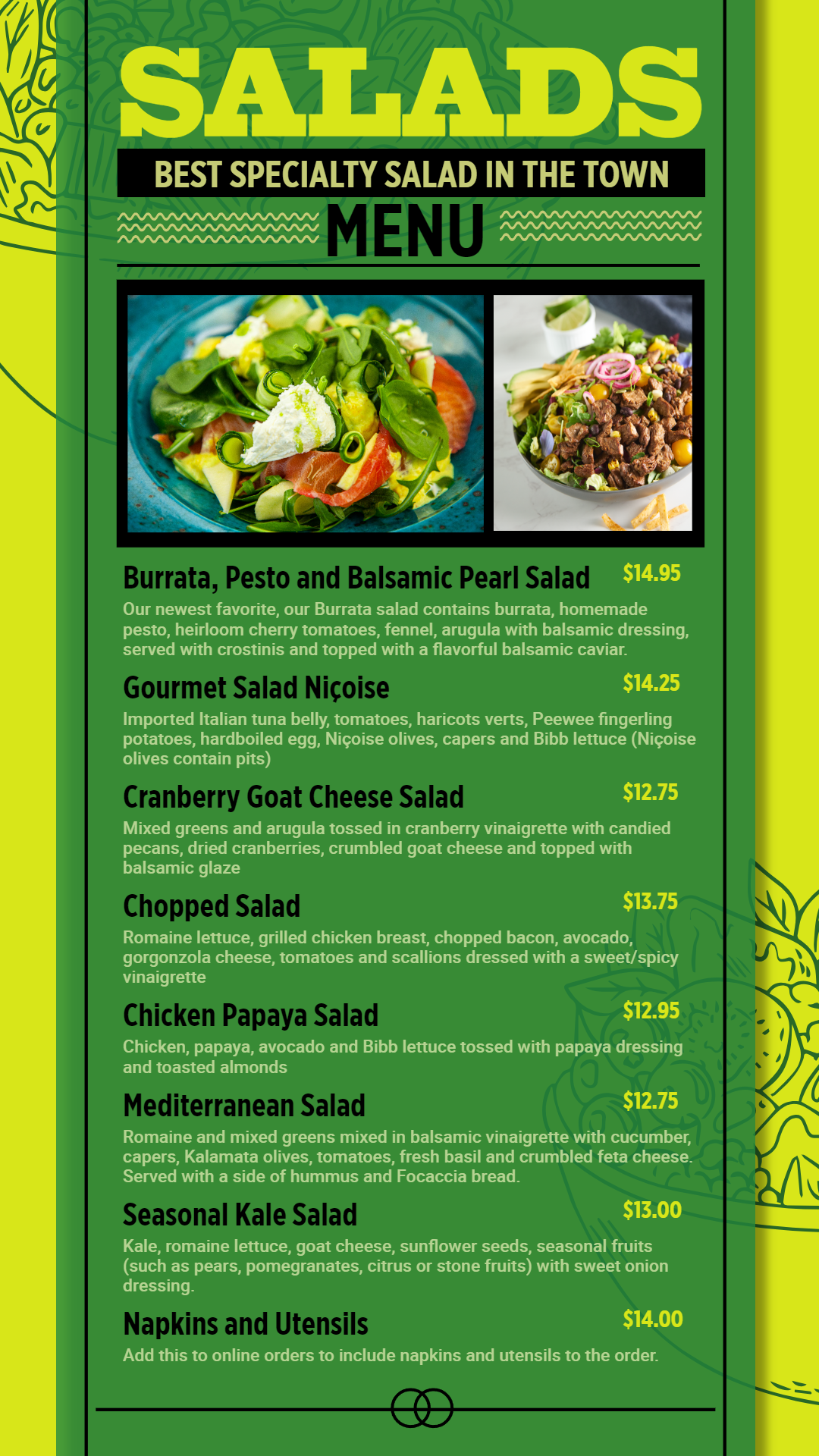Elegant Simple Digital Signage Salads menu Design Elegant Simple Digital Signage Salads menu Design