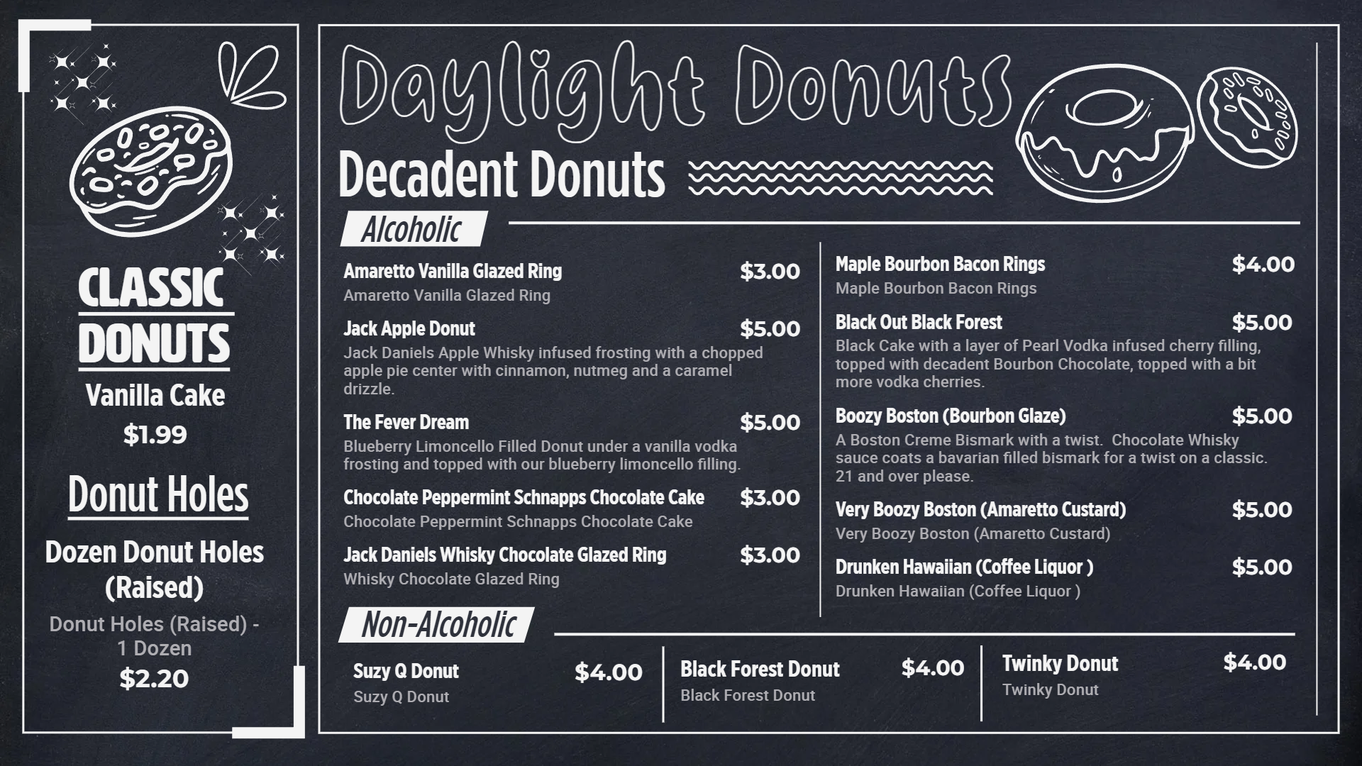 Creative Chalk Donut Digital Menu Creative Chalk Donut Digital Menu