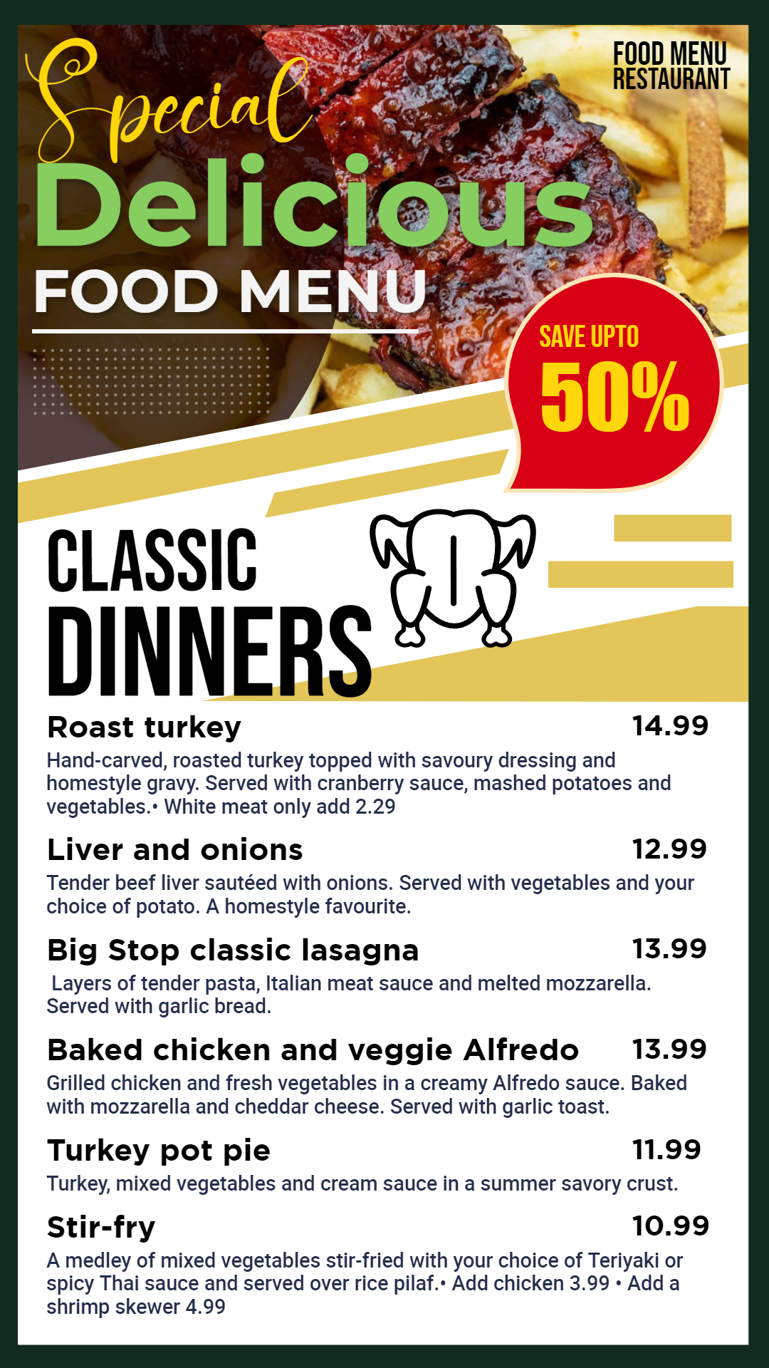 Editable Classic dinners Digital Menu Template Editable Classic dinners Digital Menu Template