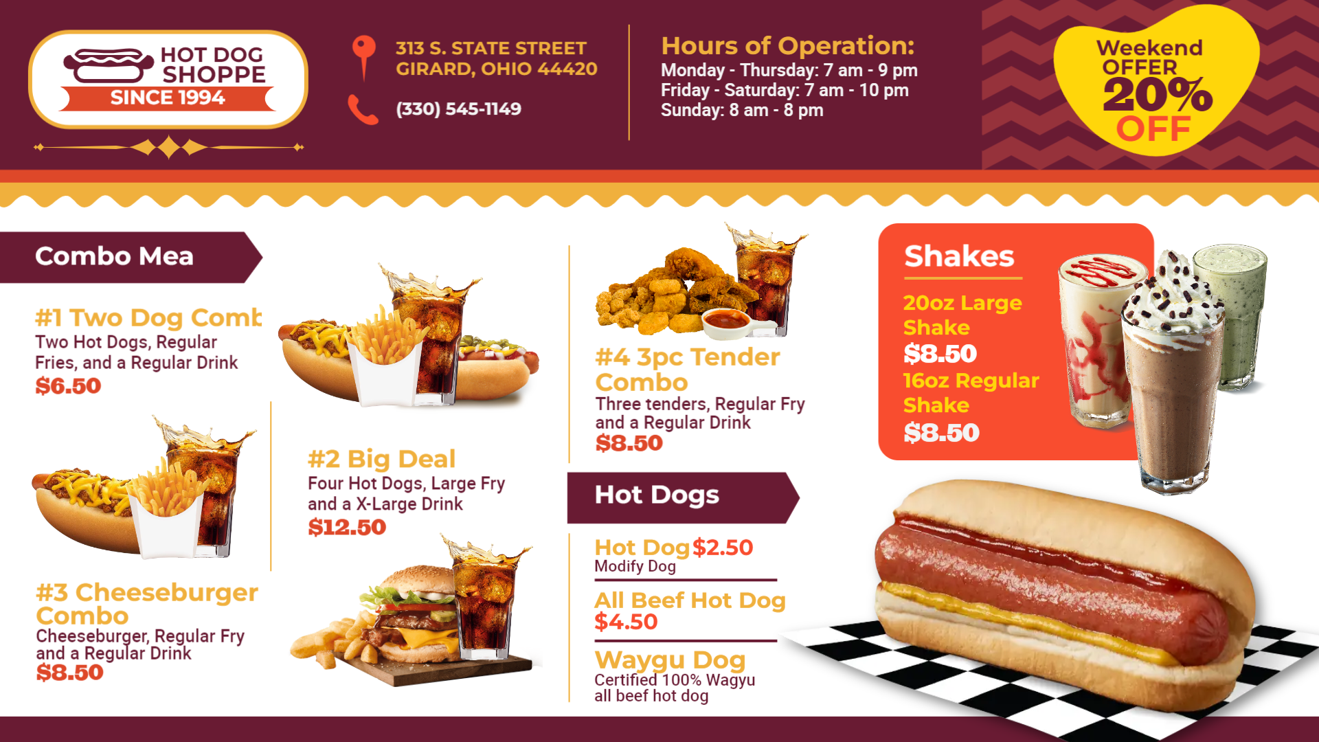 Hotdog menu Hotdog menu