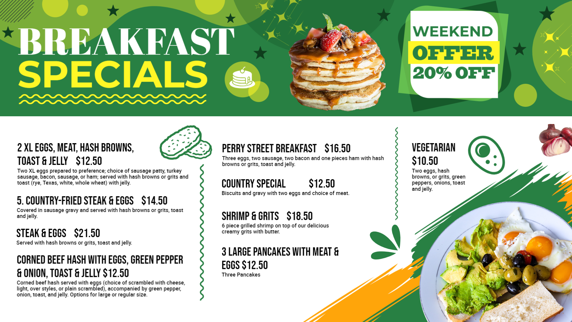 Breakfast Specials menu Breakfast Specials menu