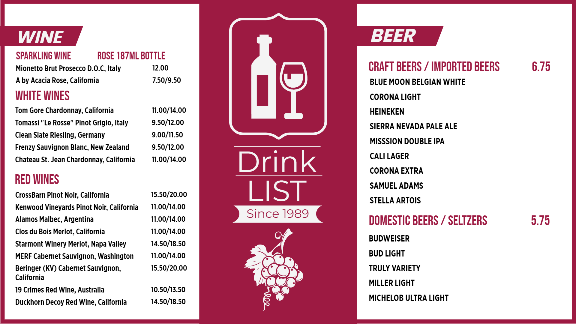 Simple Wine Bistro Menu Design Simple Wine Bistro Menu Design