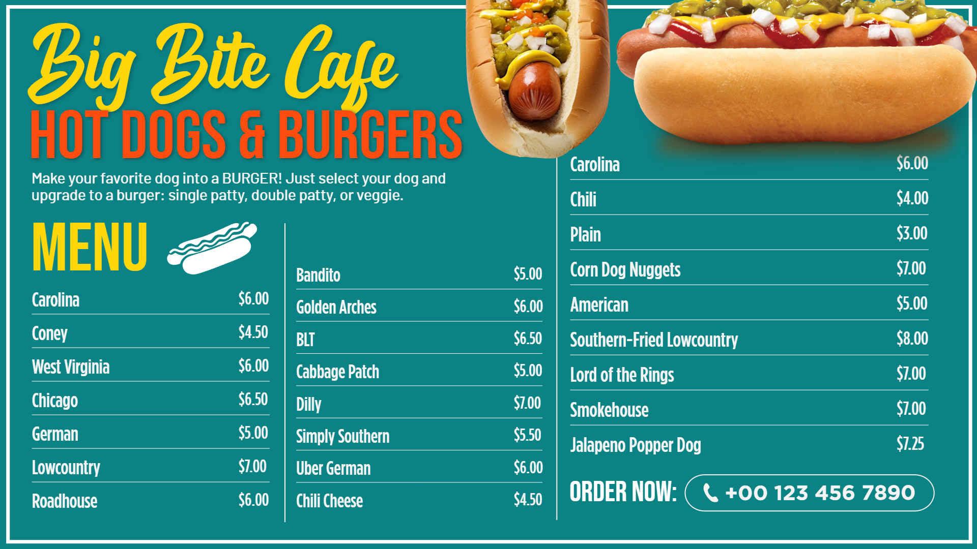 Free Editable Hot Dog Digital display Menu Design Free Editable Hot Dog Digital display Menu Design