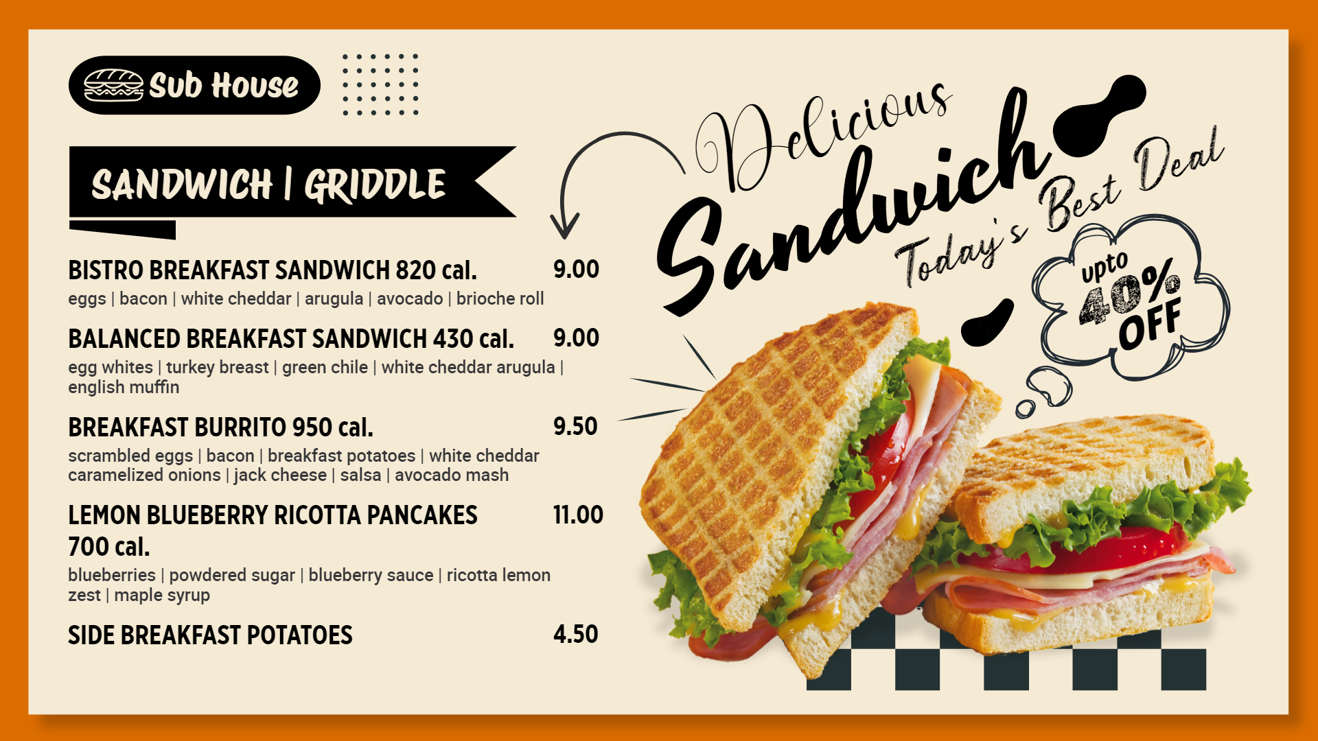 Bistro Breakfast Sandwich digital menu Bistro Breakfast Sandwich digital menu