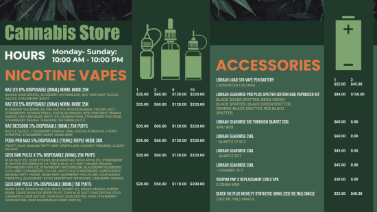 Dispensary Vape Menu design Ideas