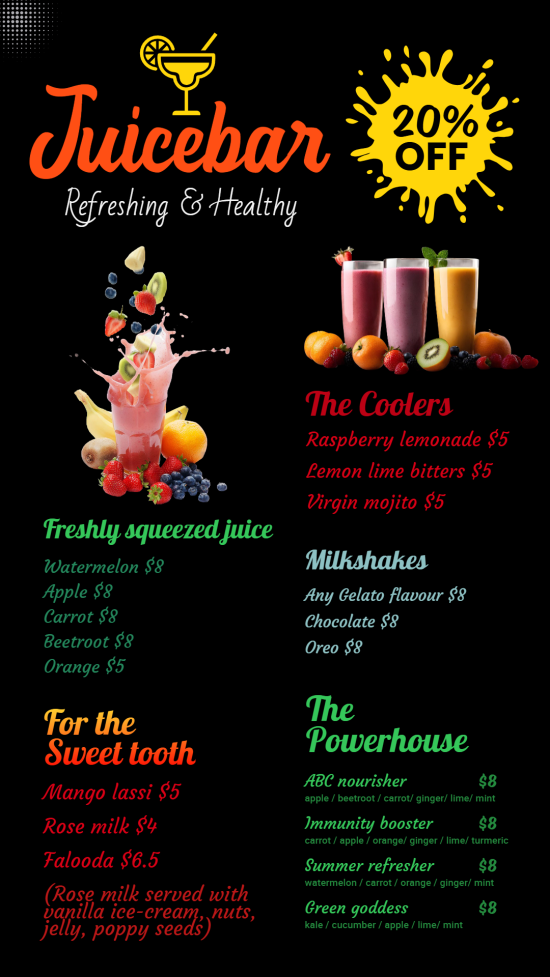Free Juice Bar Digital menu Template 