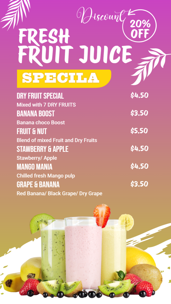 Fresh Juice Digital Menu Design