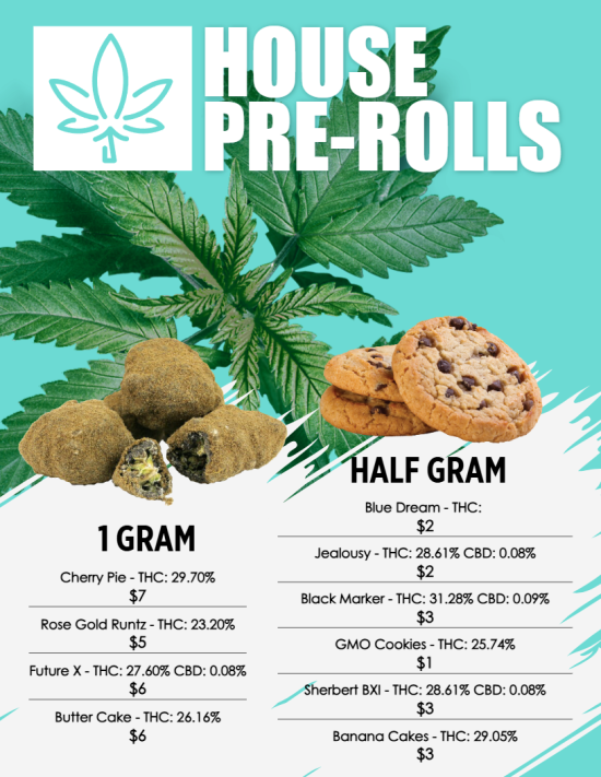 Dispensary House Preroll  Menu Design Template 