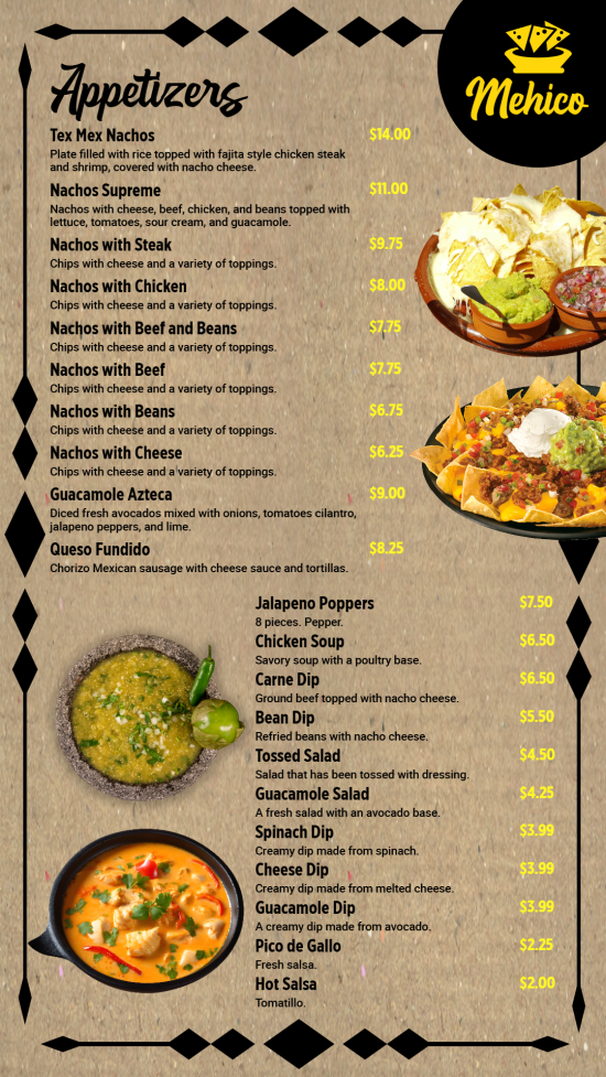 Digital Appetizers menu design