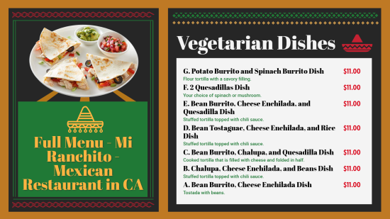 Vegetarian Dishes menu design template