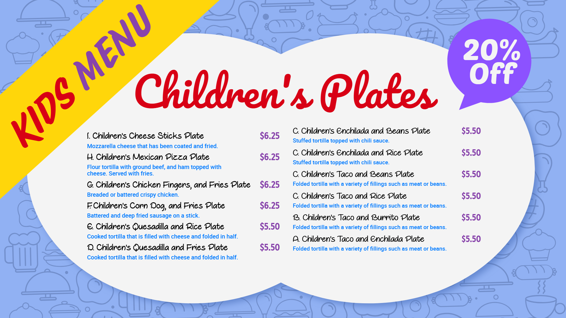 Digital Children's Plates menu design Digital Children's Plates menu design