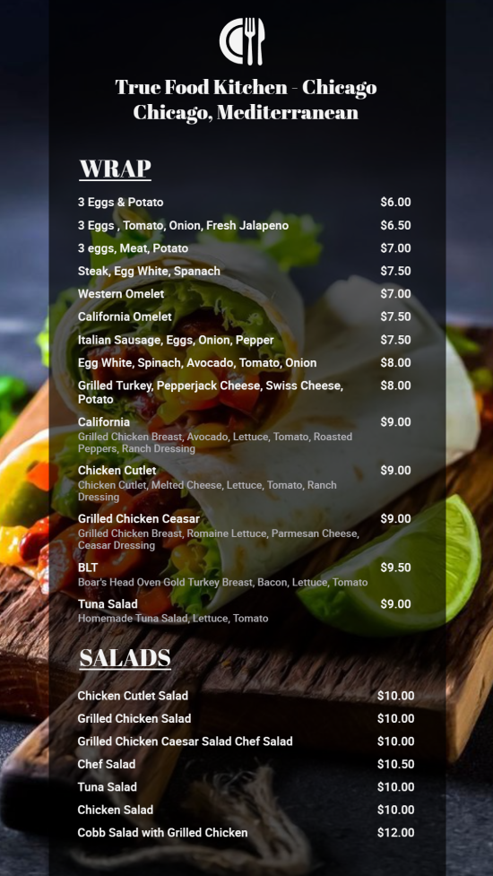 Food kitchen digital menu
