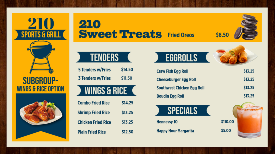 Sport and Grill digital menu