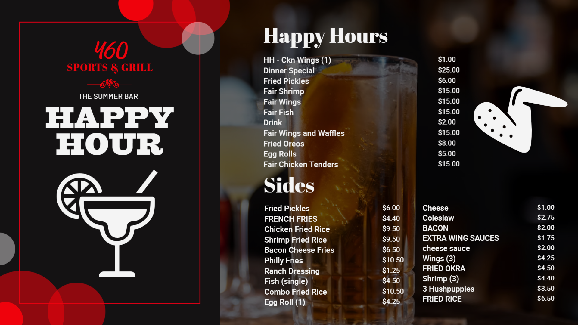 Happy hours digital menu design