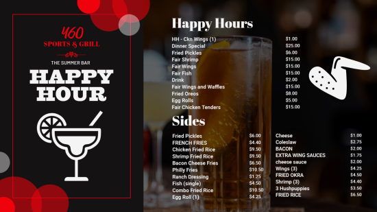 Happy hours digital menu design