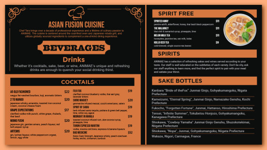 Beverage Digital Menu