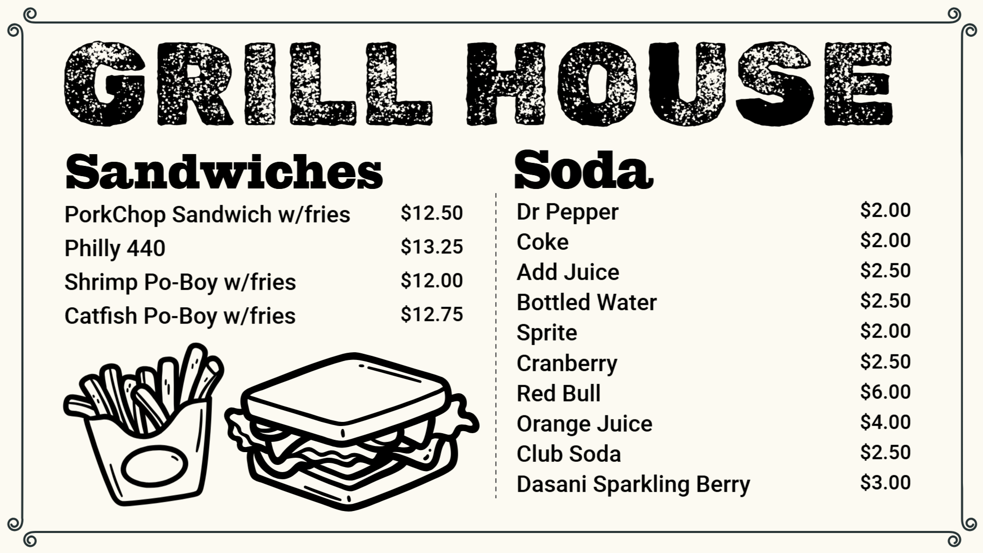 Sandwiches Digital Menu Template