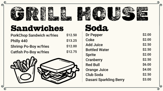 Sandwiches Digital Menu Template