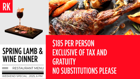 Spring lamb and wine dinner menu