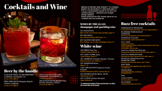 Cocktails and Wine menu