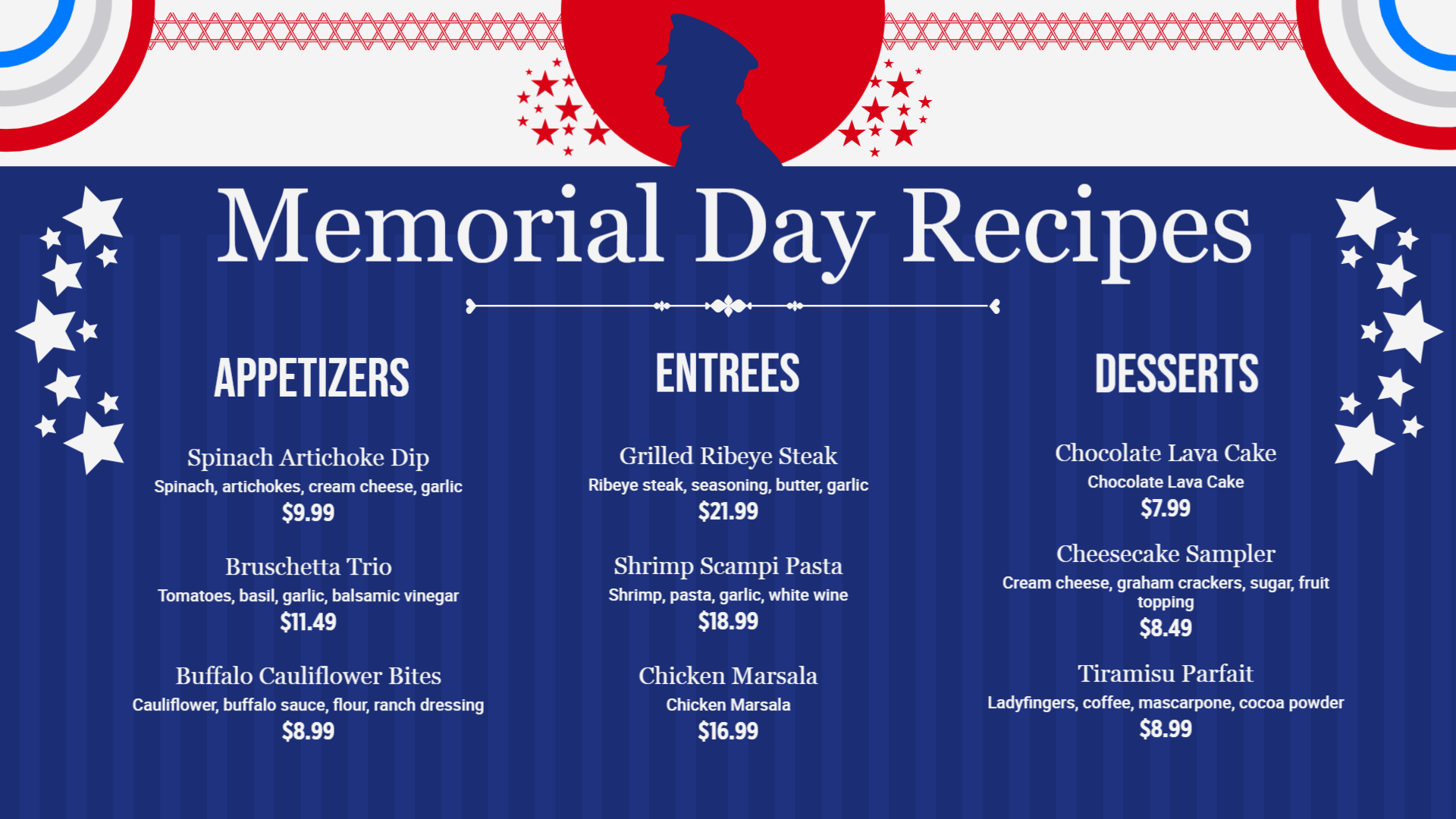 Memorial Day menu