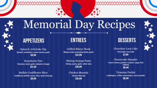 Memorial Day menu