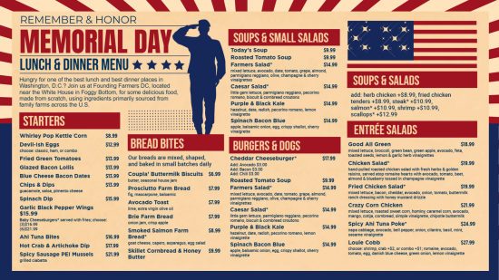 Memorial day restaurant menu