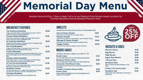 Memorial Day menu