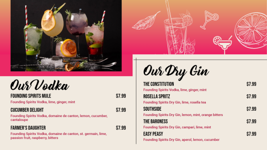 Weekly happy hour menu part 1