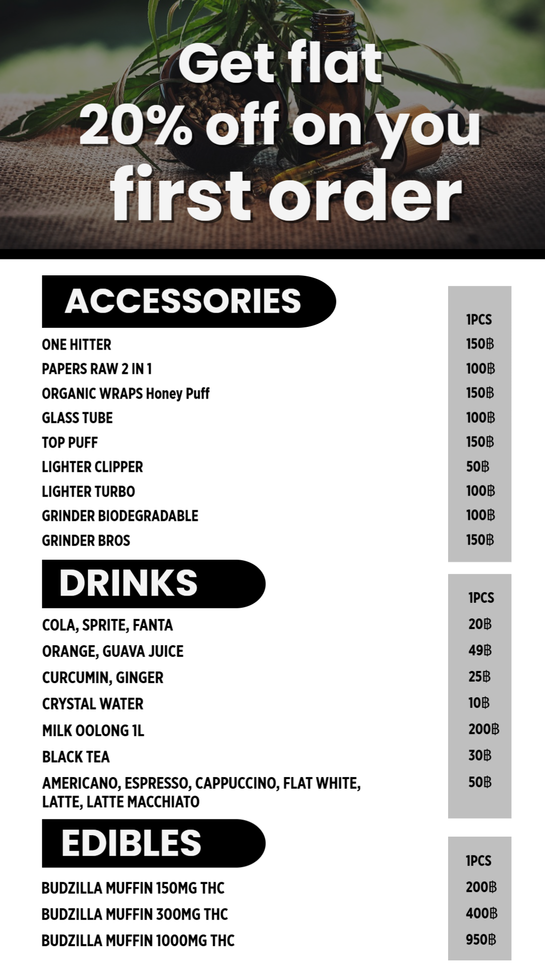 Dispensary menu wall part 1