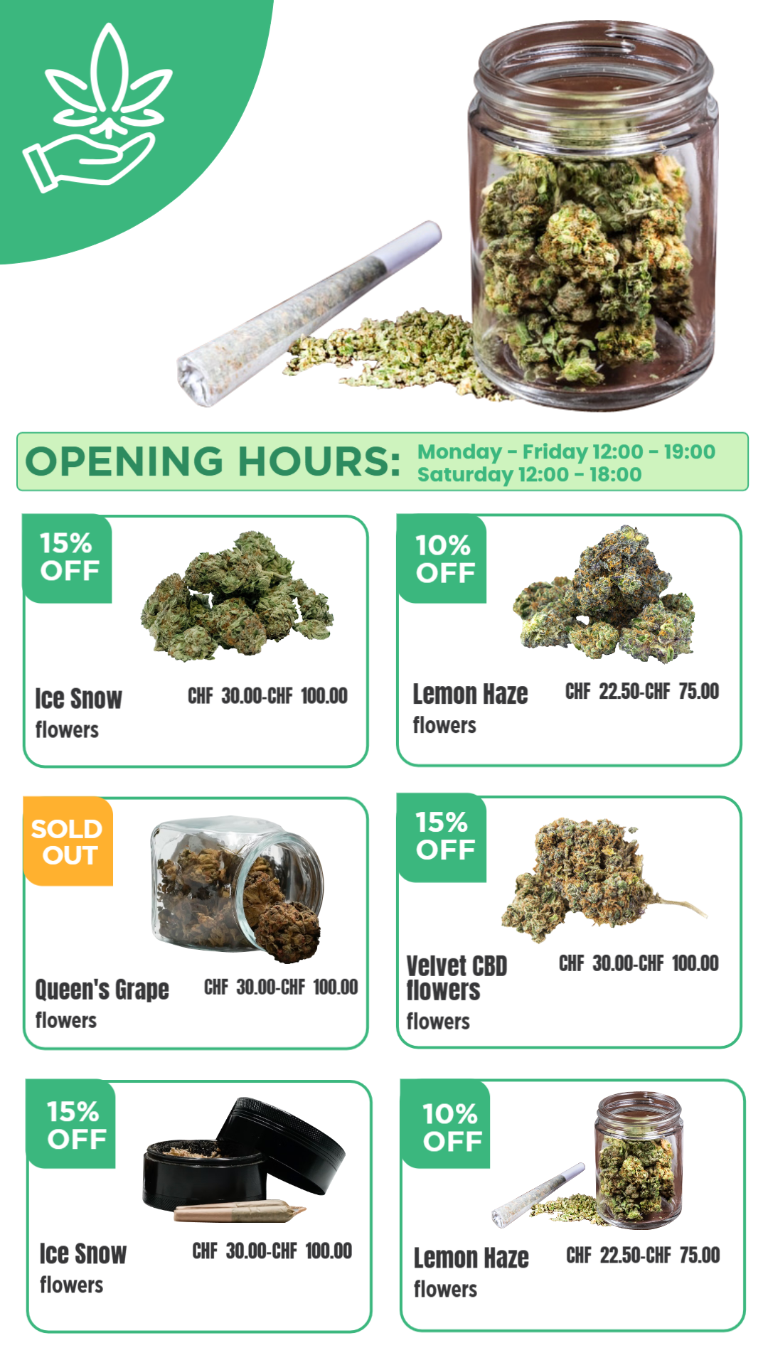 Dispensary flower menu part 1