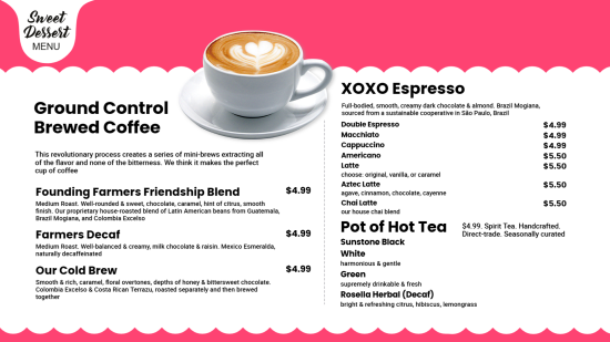 Dessert wall menu part 1