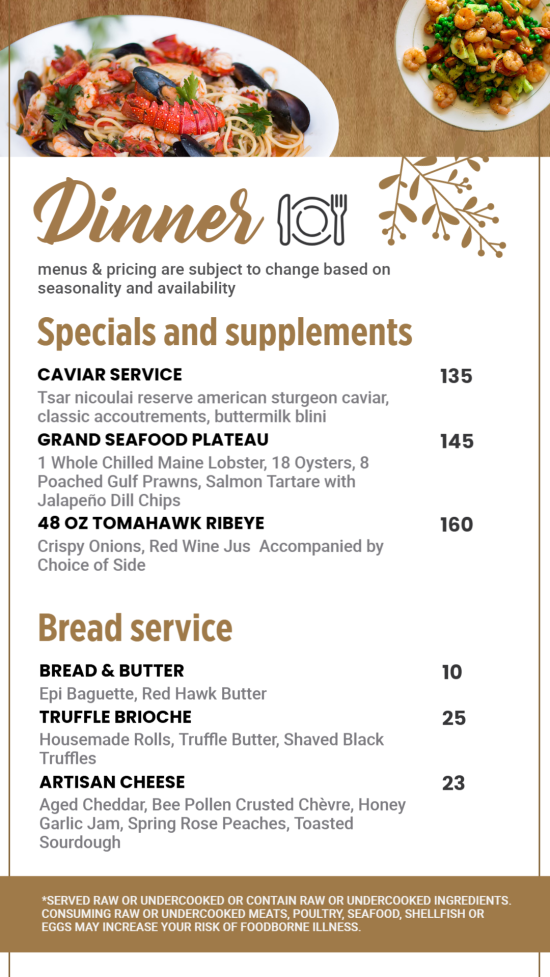 Dinner wall menu part 1