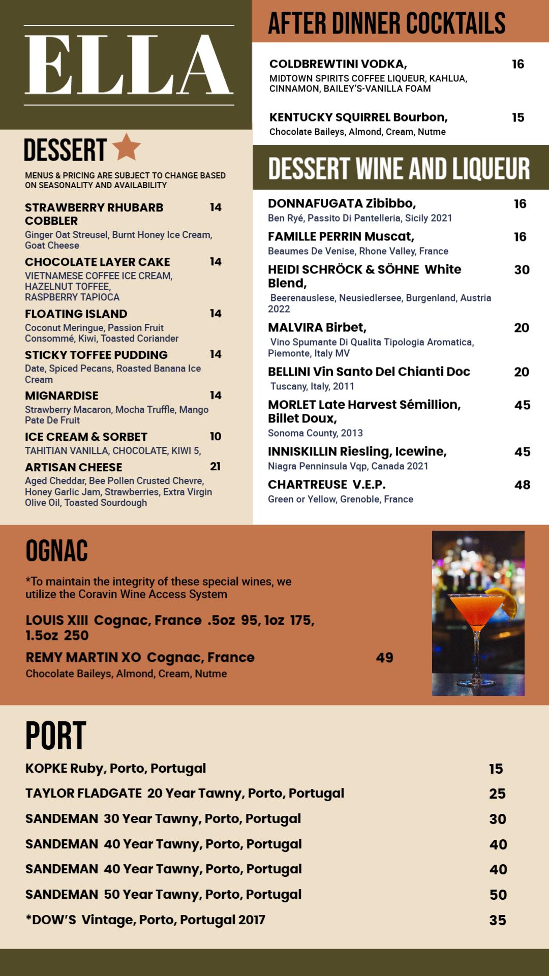 Dessert digital menu