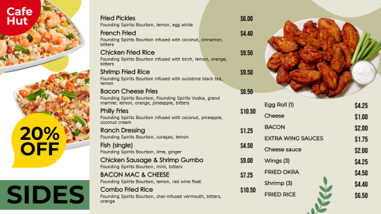 Custom restaurant side menu