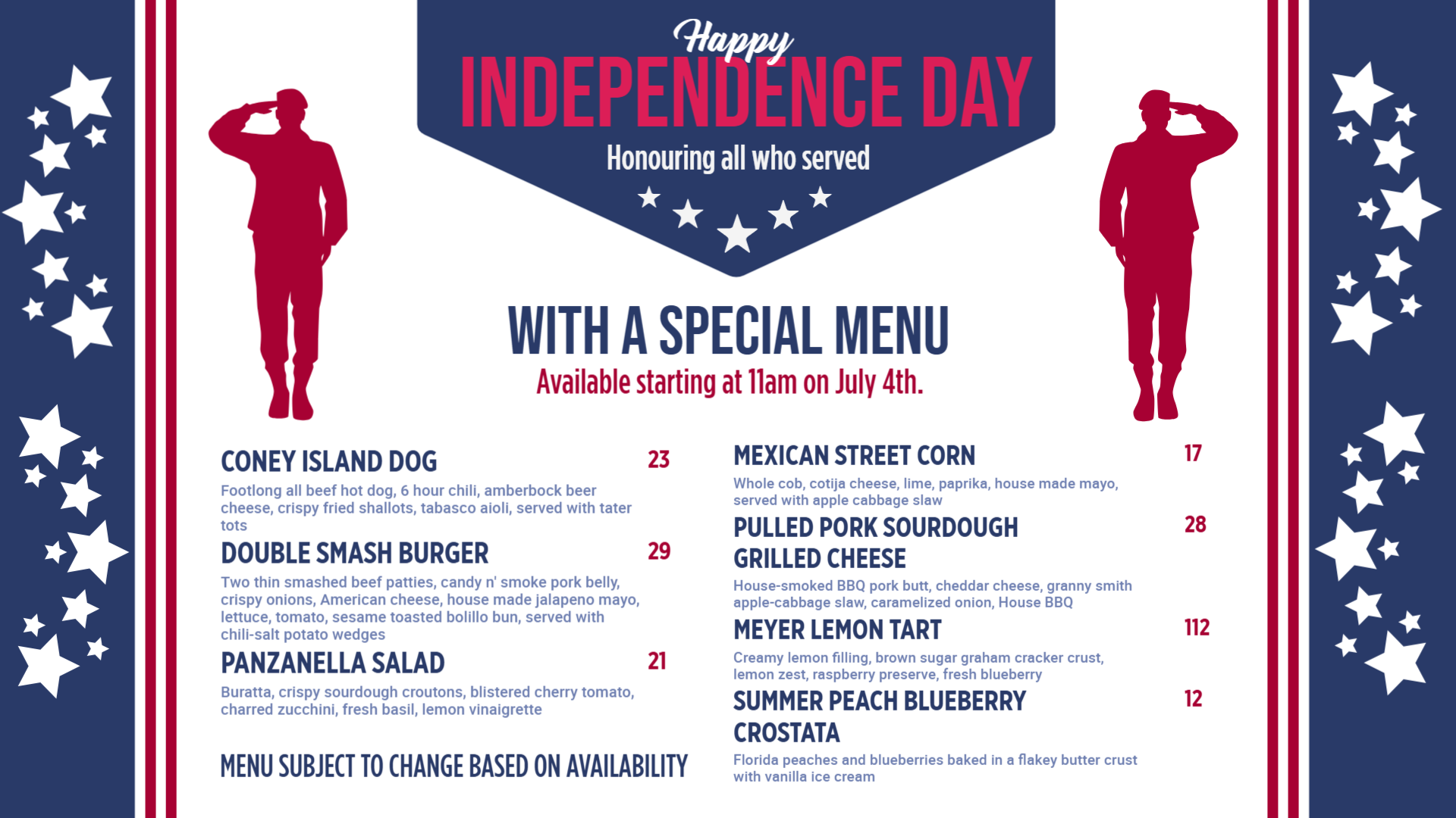 Custom Independence Day Menu design Custom Independence Day Menu design
