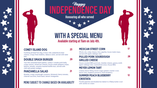 Custom Independence Day Menu design