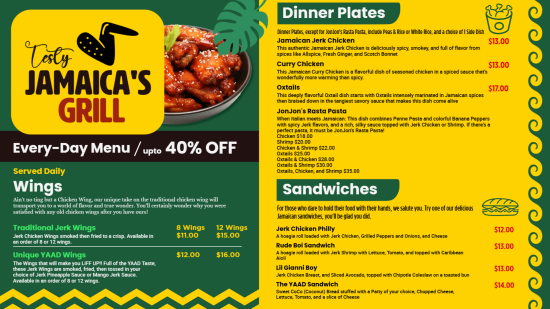 Jamaican grill every day menu