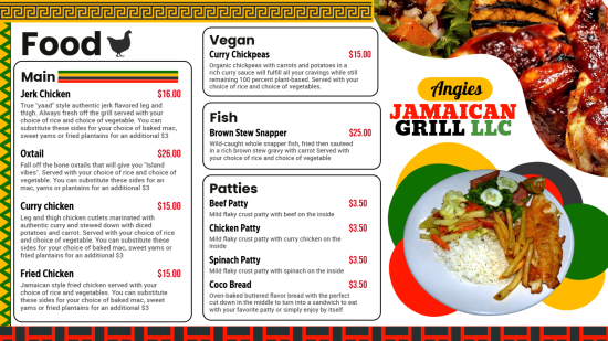 Jamaican grill menu