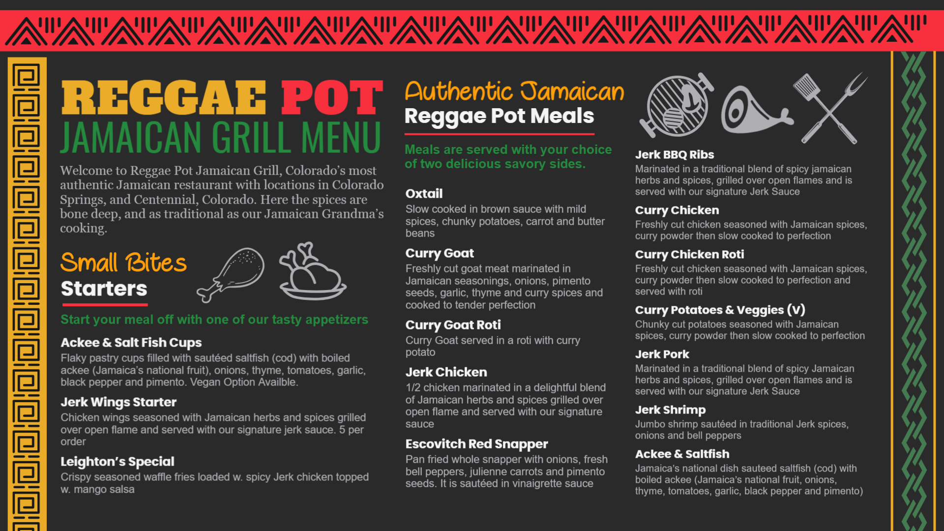 Jamaican grill menu design